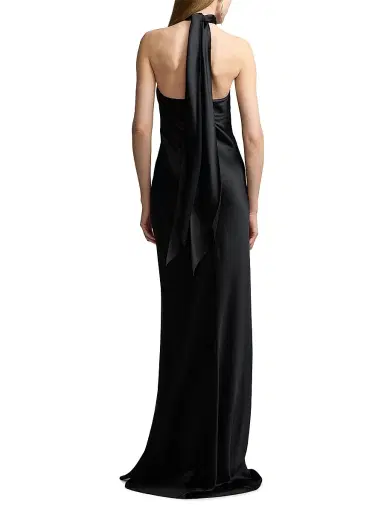 Ralph Lauren Collection Women's Chilton Satin Halter Gown - Black - Size 8 | Thumbnail 4