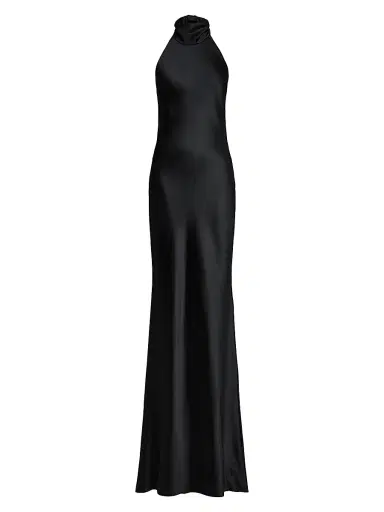 Ralph Lauren Collection Women's Chilton Satin Halter Gown - Black - Size 8 | Thumbnail 1