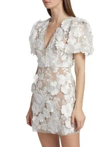 Elliatt Women's Zayla Floral Lace Puff-Sleeve Minidress - Ivory - Size Large | Thumbnail 4