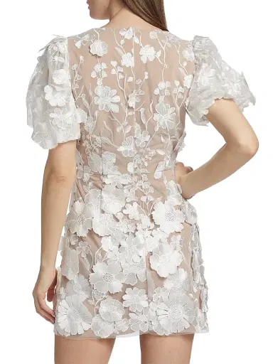 Elliatt Women's Zayla Floral Lace Puff-Sleeve Minidress - Ivory - Size Large | Thumbnail 5