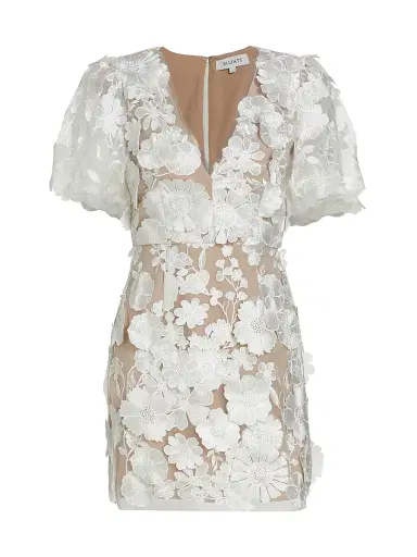 Elliatt Women's Zayla Floral Lace Puff-Sleeve Minidress - Ivory - Size Large | Thumbnail 1