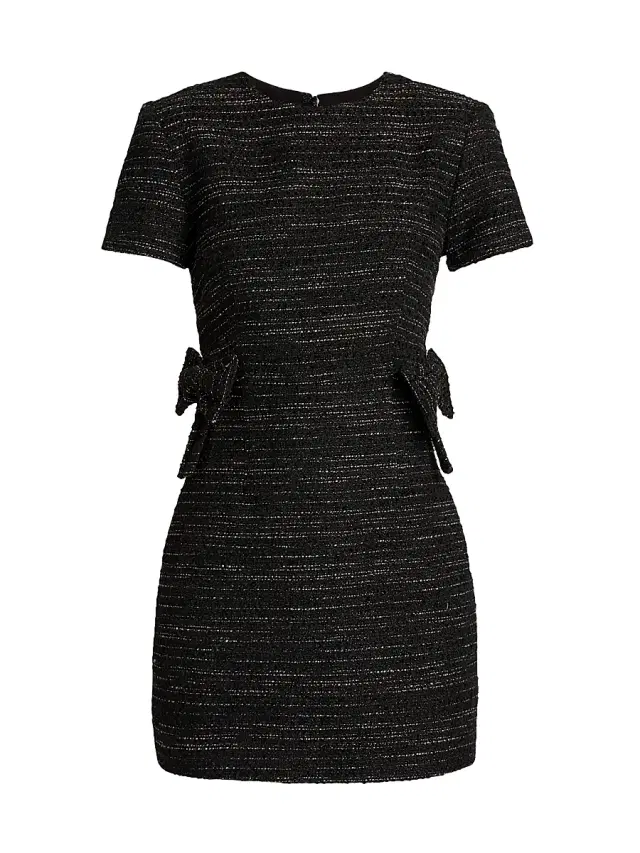 As It May Women's Leocadia Tweed Bow Minidress - Black Tweed