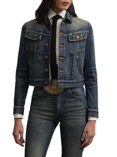 Ralph Lauren Collection Women's Rigby Cropped Denim Trucker Jacket - Telluride Indigo - Size XL | Thumbnail 3