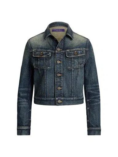 Ralph Lauren Collection Women's Rigby Cropped Denim Trucker Jacket - Telluride Indigo - Size XL | Thumbnail 1