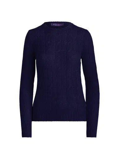 Ralph Lauren Collection Women's Cable Knit Cashmere Sweater - Lux Navy | Thumbnail 1 Ralph Lauren Collection Women's Cable Knit Cashmere Sweater - Lux Navy | Thumbnail 1