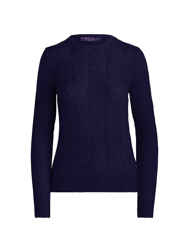 Women's Cable Knit Cashmere Sweater - Lux Navy