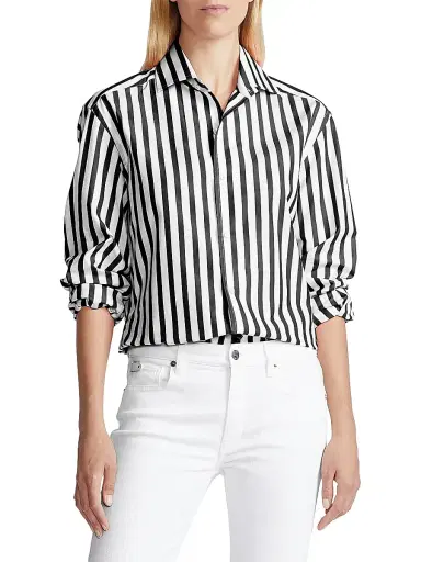 Ralph Lauren Collection Women's Capri Striped Button-Up Shirt - Black White - Size 6 | Thumbnail 3 Ralph Lauren Collection Women's Capri Striped Button-Up Shirt - Black White - Size 6 | Thumbnail 3