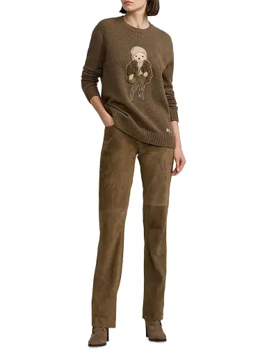 Ralph Lauren Collection Women's Scottie Suede Ankle Pants - Taupe | Thumbnail 2 Ralph Lauren Collection Women's Scottie Suede Ankle Pants - Taupe | Thumbnail 2