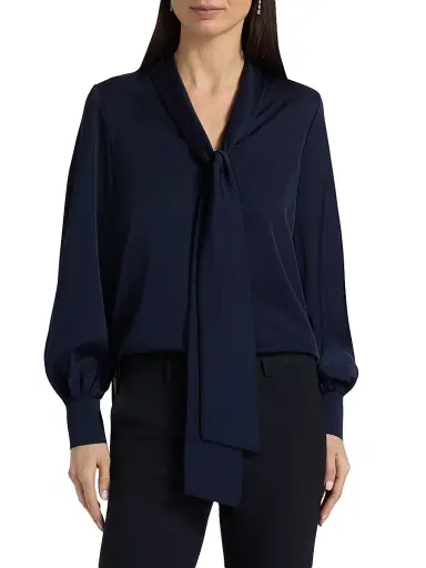 Ungaro Women's Ella Silk-Blend Tie-Neck Blouse - Midnight Blue - Size XL | Thumbnail 3 Ungaro Women's Ella Silk-Blend Tie-Neck Blouse - Midnight Blue - Size XL | Thumbnail 3