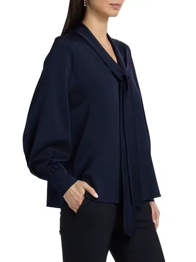 Ungaro Women's Ella Silk-Blend Tie-Neck Blouse - Midnight Blue - Size XL | Thumbnail 4 Ungaro Women's Ella Silk-Blend Tie-Neck Blouse - Midnight Blue - Size XL | Thumbnail 4