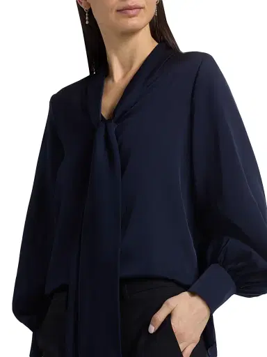 Ungaro Women's Ella Silk-Blend Tie-Neck Blouse - Midnight Blue - Size XL | Thumbnail 6 Ungaro Women's Ella Silk-Blend Tie-Neck Blouse - Midnight Blue - Size XL | Thumbnail 6