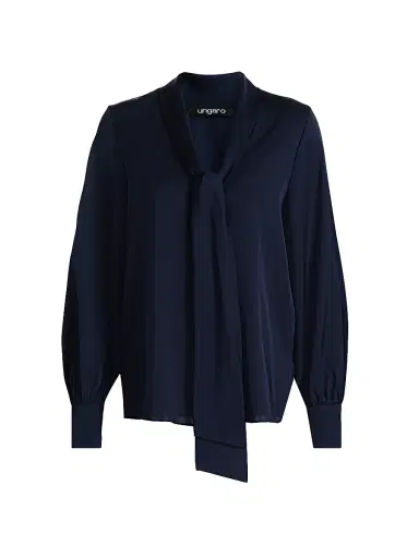 Ungaro Women's Ella Silk-Blend Tie-Neck Blouse - Midnight Blue - Size XL | Thumbnail 1 Ungaro Women's Ella Silk-Blend Tie-Neck Blouse - Midnight Blue - Size XL | Thumbnail 1