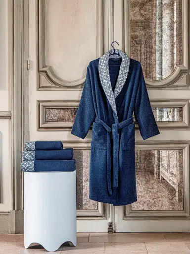 Anne de Solène Women's Galante Cotton Bathrobe - Blue On White - Size Small | Thumbnail 2