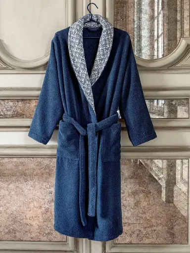 Anne de Solène Women's Galante Cotton Bathrobe - Blue On White - Size Small | Thumbnail 3