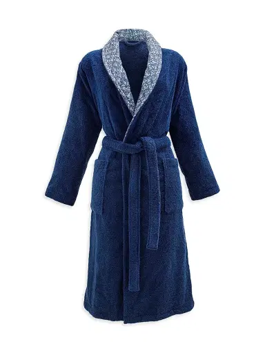 Anne de Solène Women's Galante Cotton Bathrobe - Blue On White - Size Small | Thumbnail 1