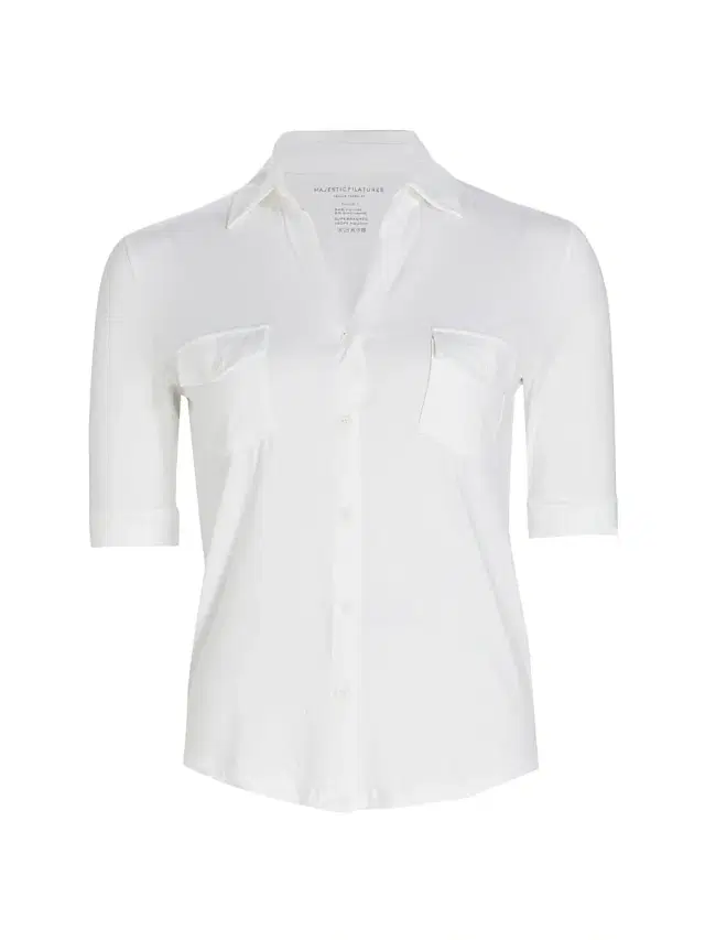Majestic Filatures Women's Soft Touch Elbow-Sleeve Pocket Shirt - Blanc