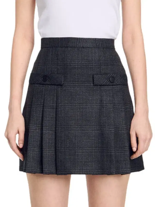 Women's Short Checked Pleated Skirt - Dark Grey