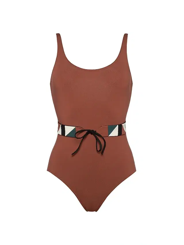 Women's Damier Belted One-Piece Swimsuit - Medina