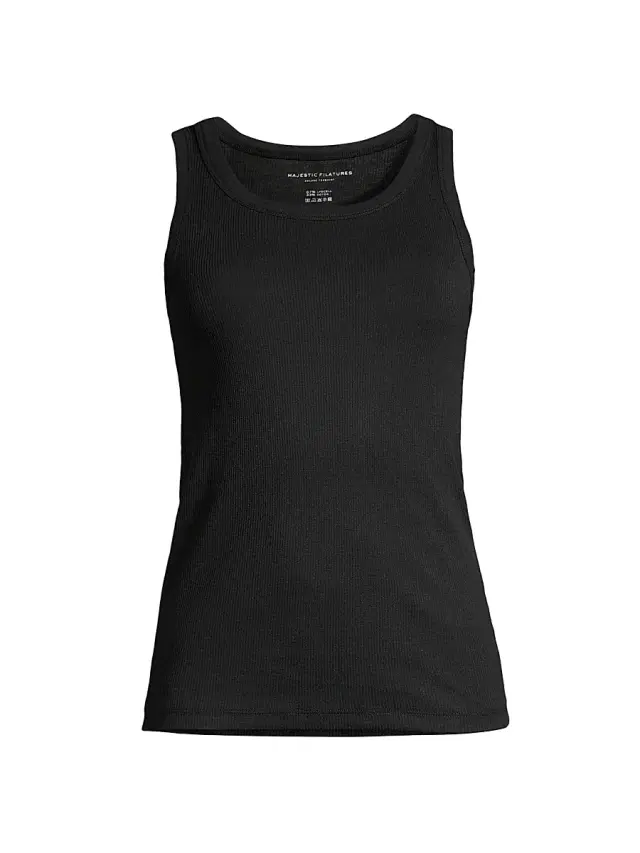 Majestic Filatures Women's Rib-Knit Cotton-Blend Scoopneck Tank Top - Noir