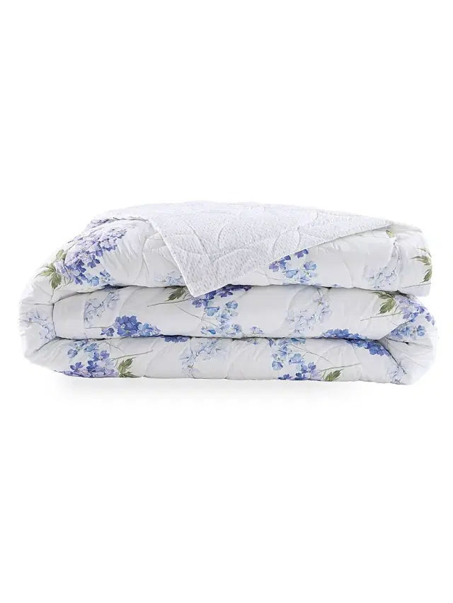 Anne de Solène Charme Cotton Coverlet - Blue On White Queen