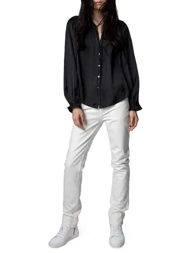 Zadig & Voltaire Women's Tilan Satin Long-Sleeve Blouse - Noir - Size Large | Thumbnail 2