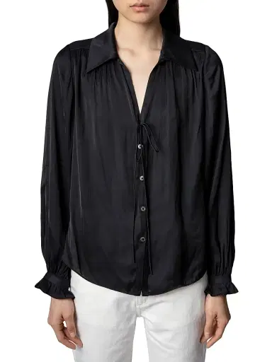 Zadig & Voltaire Women's Tilan Satin Long-Sleeve Blouse - Noir - Size Large | Thumbnail 3