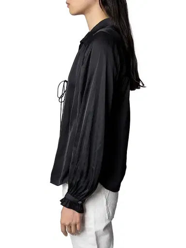 Zadig & Voltaire Women's Tilan Satin Long-Sleeve Blouse - Noir - Size Large | Thumbnail 4