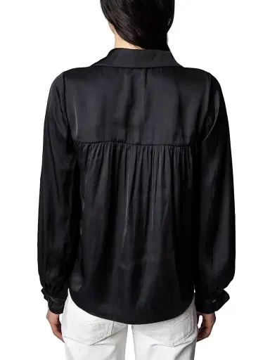 Zadig & Voltaire Women's Tilan Satin Long-Sleeve Blouse - Noir - Size Large | Thumbnail 5