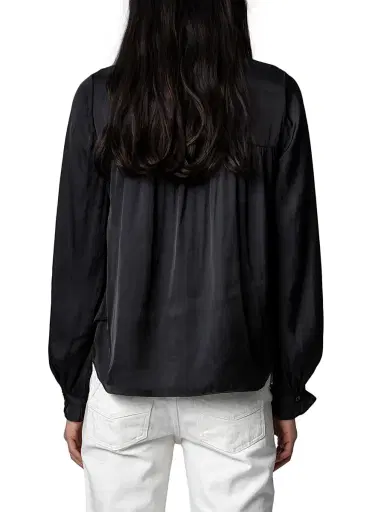 Zadig & Voltaire Women's Tilan Satin Long-Sleeve Blouse - Noir - Size Large | Thumbnail 6