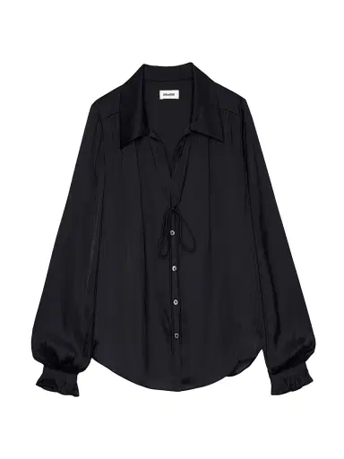 Zadig & Voltaire Women's Tilan Satin Long-Sleeve Blouse - Noir - Size Large | Thumbnail 1