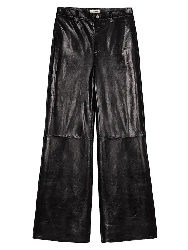 Women's Flared Leather Trousers - Black