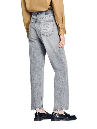 Sandro Women's Low-Waisted Straight-Leg Jeans - Grey | Thumbnail 4 Sandro Women's Low-Waisted Straight-Leg Jeans - Grey | Thumbnail 4