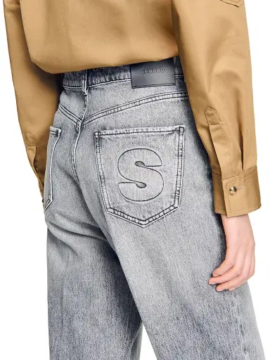 Sandro Women's Low-Waisted Straight-Leg Jeans - Grey | Thumbnail 5 Sandro Women's Low-Waisted Straight-Leg Jeans - Grey | Thumbnail 5