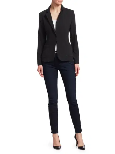 MAJESTIC FILATURES Women's French Terry Single-Button Blazer - Noir - Size Large | Thumbnail 2