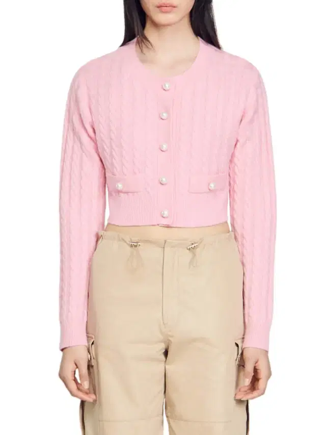 Women's Cable Knit Coatigan - Pink