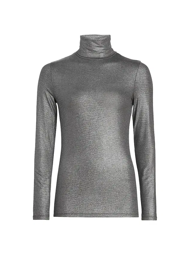 Majestic Filatures Women's Soft Touch Metallic Turtleneck Top - Anthracite
