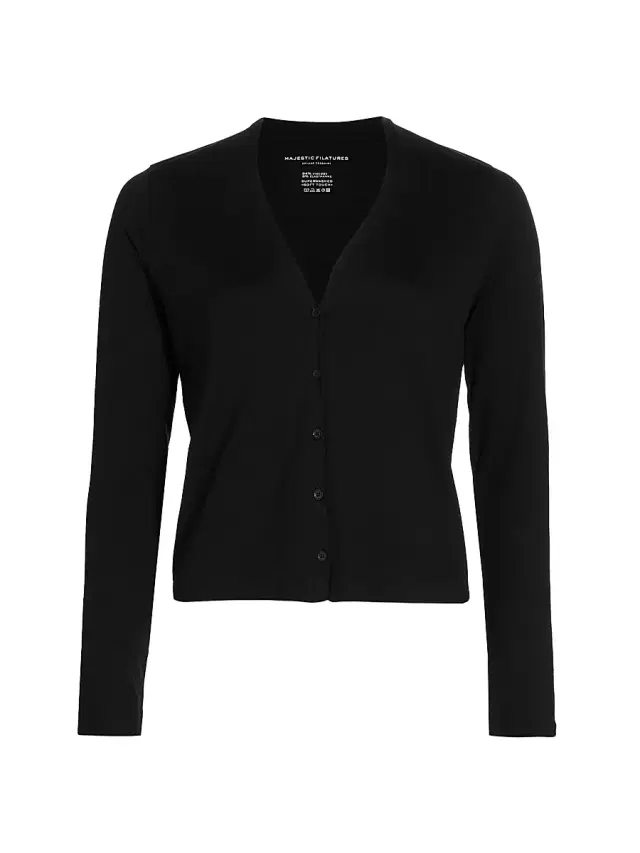 Majestic Filatures Women's Soft Touch V-Neck Cardigan - Noir