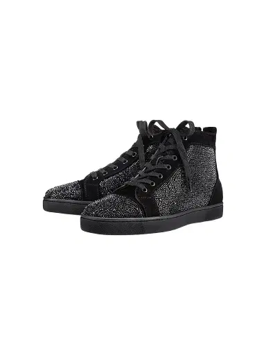 Christian Louboutin Men's Louis Strass High-Top Sneakers - Black - Size 12 | Thumbnail 1