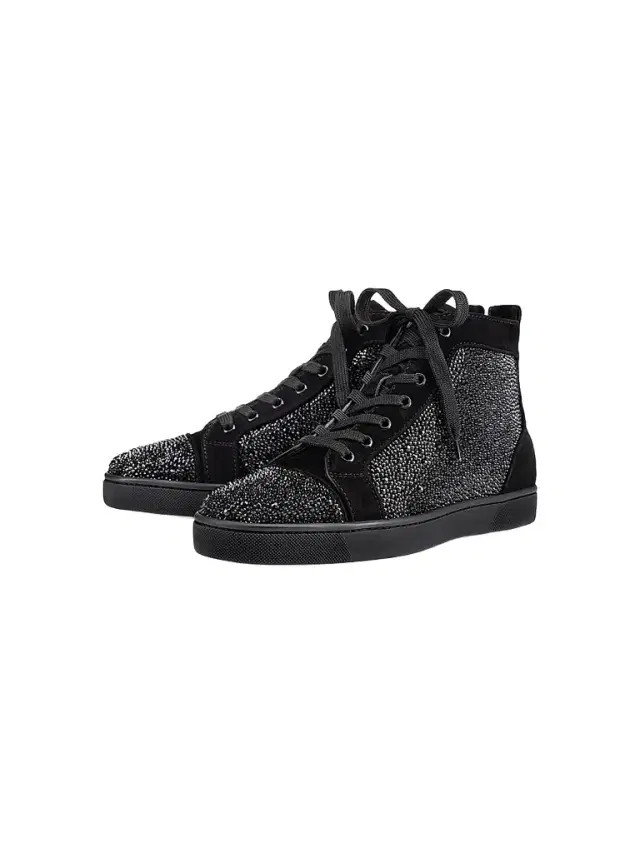Christian Louboutin Men's Louis Strass High-Top Sneakers - Black
