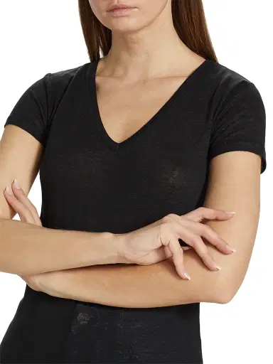 Majestic Filatures Women's Stretch Linen V-Neck T-Shirt - Noir | Thumbnail 6 Majestic Filatures Women's Stretch Linen V-Neck T-Shirt - Noir | Thumbnail 6