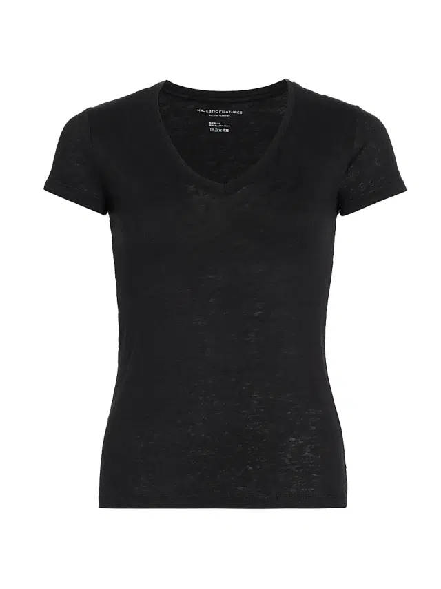 Majestic Filatures Women's Stretch Linen V-Neck T-Shirt - Noir