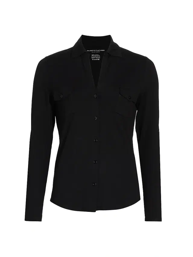 Majestic Filatures Women's Soft Touch Long-Sleeve Pocket Shirt - Noir