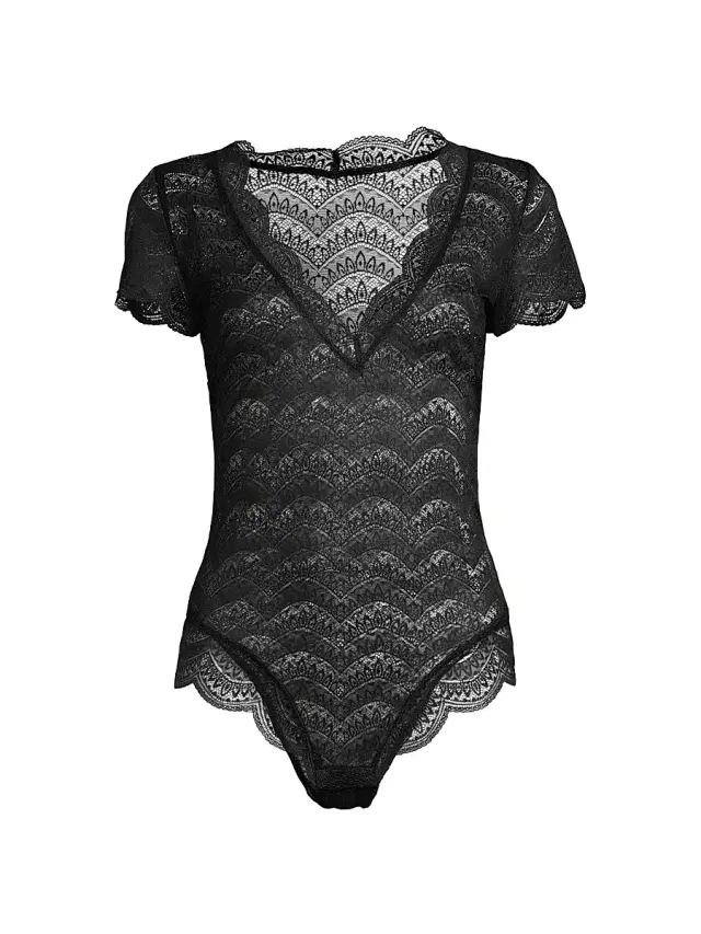 Simone Pérèle Women's Karma Scalloped Lace Bodysuit - Black