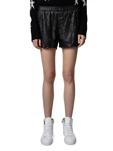 Zadig & Voltaire Women's Crinkled Leather Pax Shorts - Noir - Size XL | Thumbnail 2