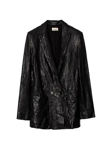 Zadig & Voltaire Women's Visko Cuir Froisse Leather Blazer - Noir | Thumbnail 1