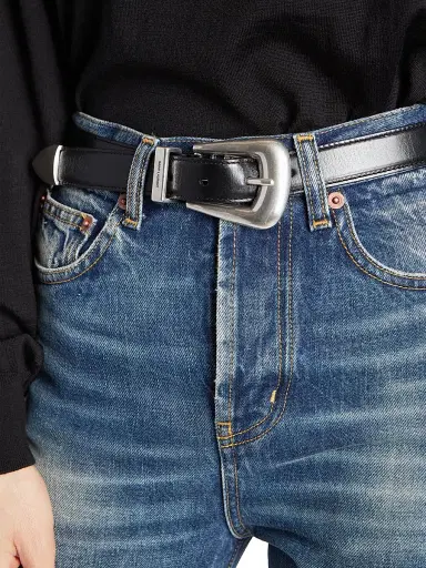 Saint Laurent Women's Folk Buckle Belt in Smooth Leather - Black - Size XXS | Thumbnail 2 Saint Laurent Women's Folk Buckle Belt in Smooth Leather - Black - Size XXS | Thumbnail 2