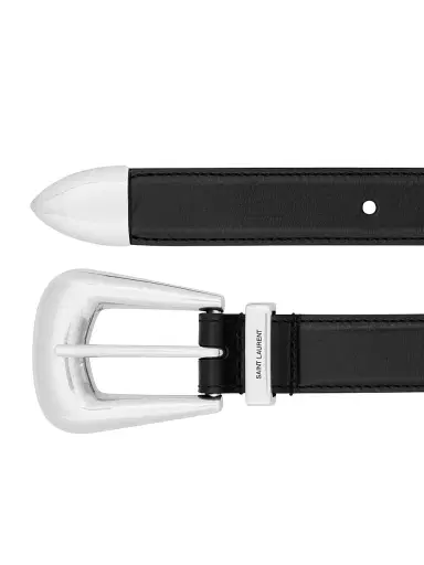 Saint Laurent Women's Folk Buckle Belt in Smooth Leather - Black - Size XXS | Thumbnail 4 Saint Laurent Women's Folk Buckle Belt in Smooth Leather - Black - Size XXS | Thumbnail 4