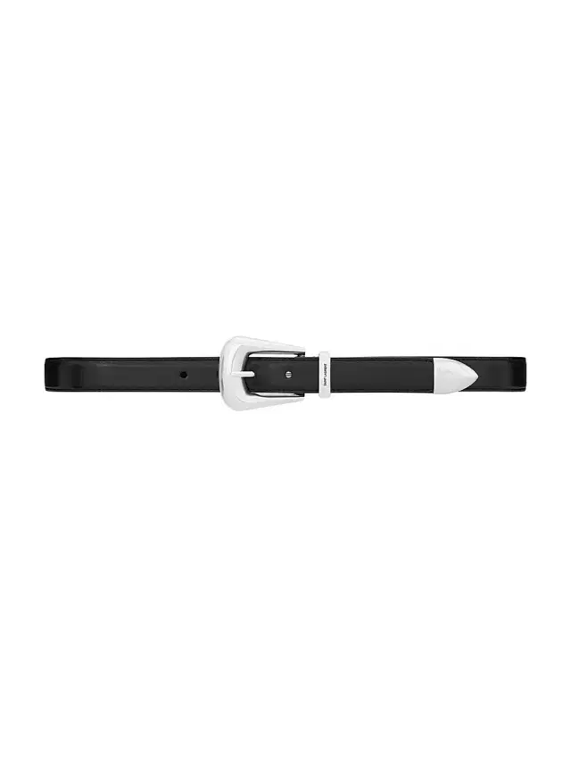 Women's Folk Buckle Belt in Smooth Leather - Black