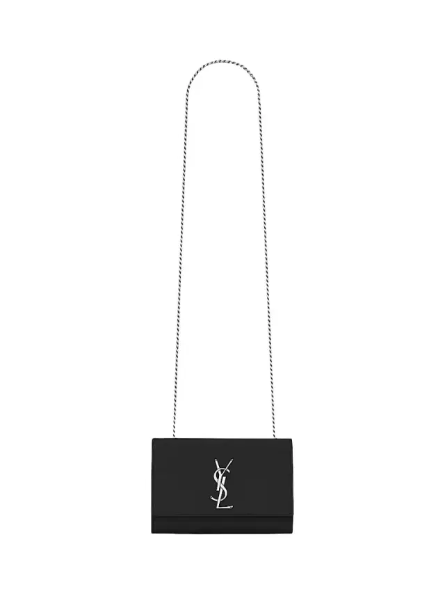 Saint Laurent Women's Kate  Chain Crossbody Bag in Grain De Poudre Embossed Leather - Nero