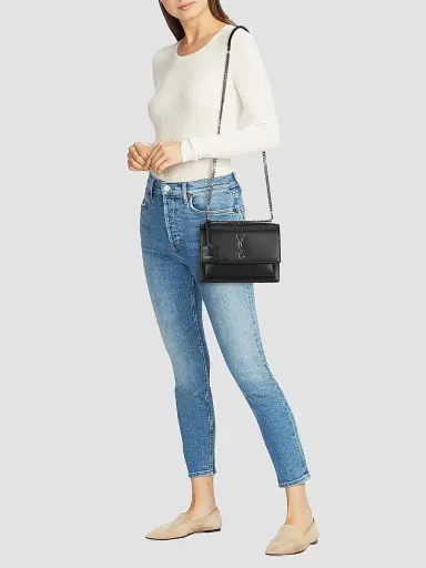 Saint Laurent Women's Sunset Medium in Smooth Leather - Black | Thumbnail 2